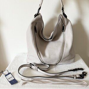 Rebecca Minkoff | Moto Leather Hobo in Light Gray